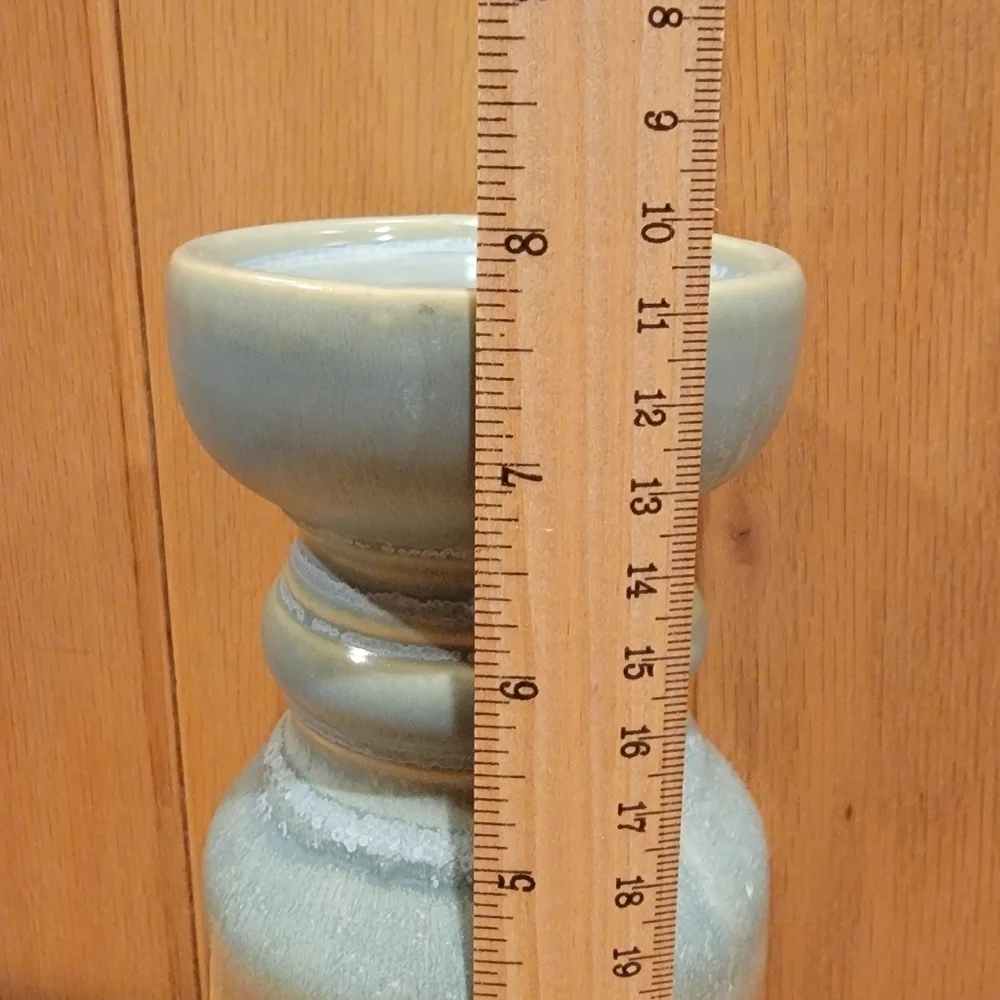 Blue Brown Ombre Ceramic Pillar Candle Holder Rustic Decor Farmhouse